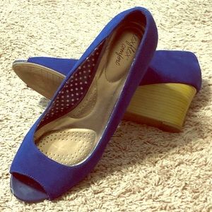 Sharp, Navy Blue Wedge Heels